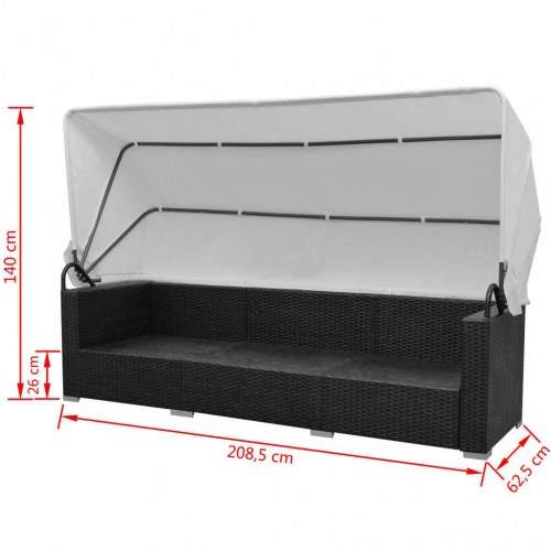 Haveloungesæt 7 dele med baldakin polyrattan sort