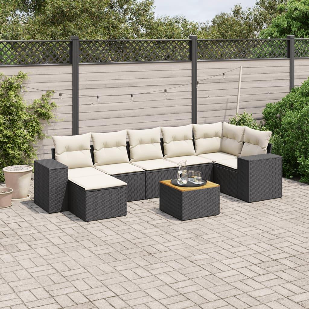 Sofasæt Til Haven 8 Dele Med Hynder Polyrattan Beige - Sort og cremefarvet / hjørnedel 3x midterdel fodskammel bord