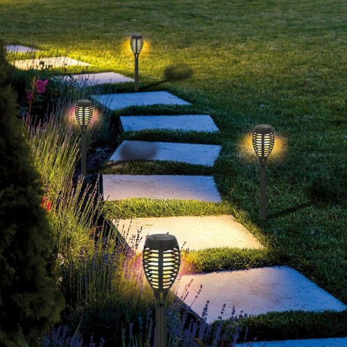 Aktive solcelle havelamper - sæt med 4 LED fakler, 7,5 × 50 cm