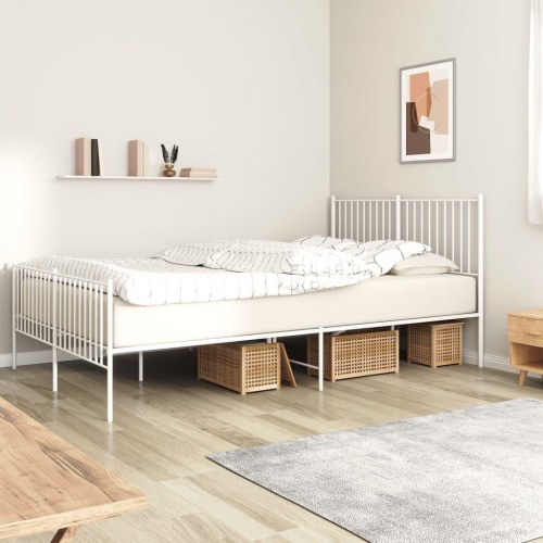 Sengeramme med gavl og fodgærde 150×200 cm - metal, hvid