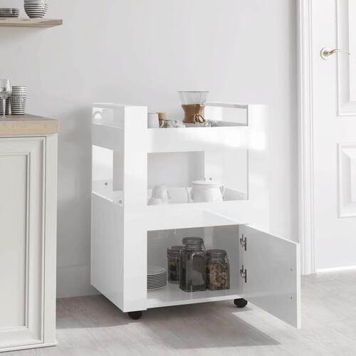 Køkkenvogn 60x45x80 cm konstrueret træ hvid højglans