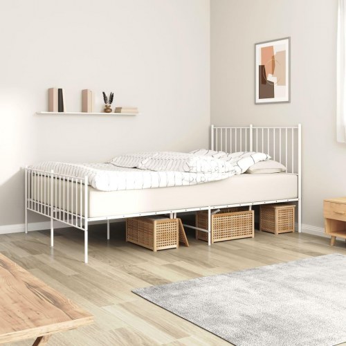 Sengeramme i metal med sengegavl og fodgærde 120x190 cm - hvid