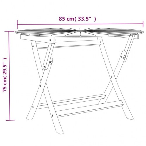 Foldbart havebord i massivt teaktræ med parasolhul Ø 85 x 75 cm