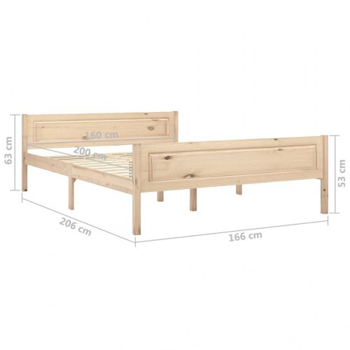 Sengestel 160x200 cm i massivt fyrretræ - dobbeltseng med lamelbund