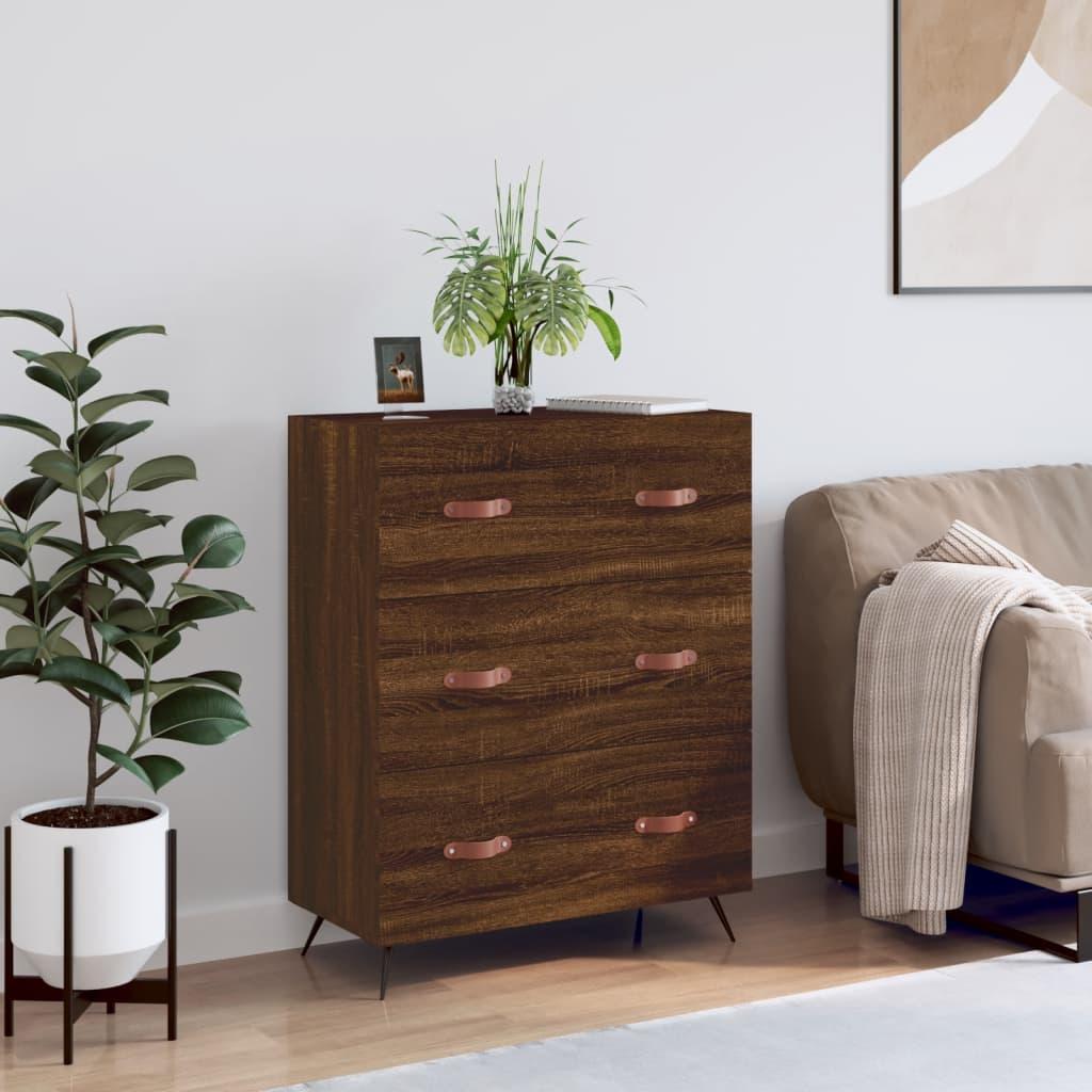 Kommode 69,5x34x90 cm konstrueret træ brun egetræsfarve
