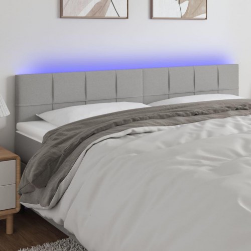 Sengegavl med LED-lys 180 x 5 x 78/88 cm - lysegrå