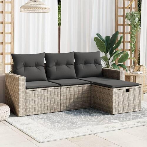 Sofasæt til haven 4 dele med hynder polyrattan grå