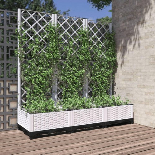 Haveplantekasse med espalier hvid 120x40x121,5 cm PP