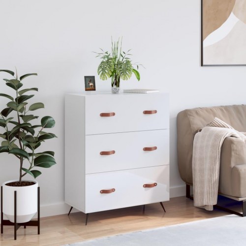 Kommode 69,5x34x90 cm konstrueret træ hvid højglans