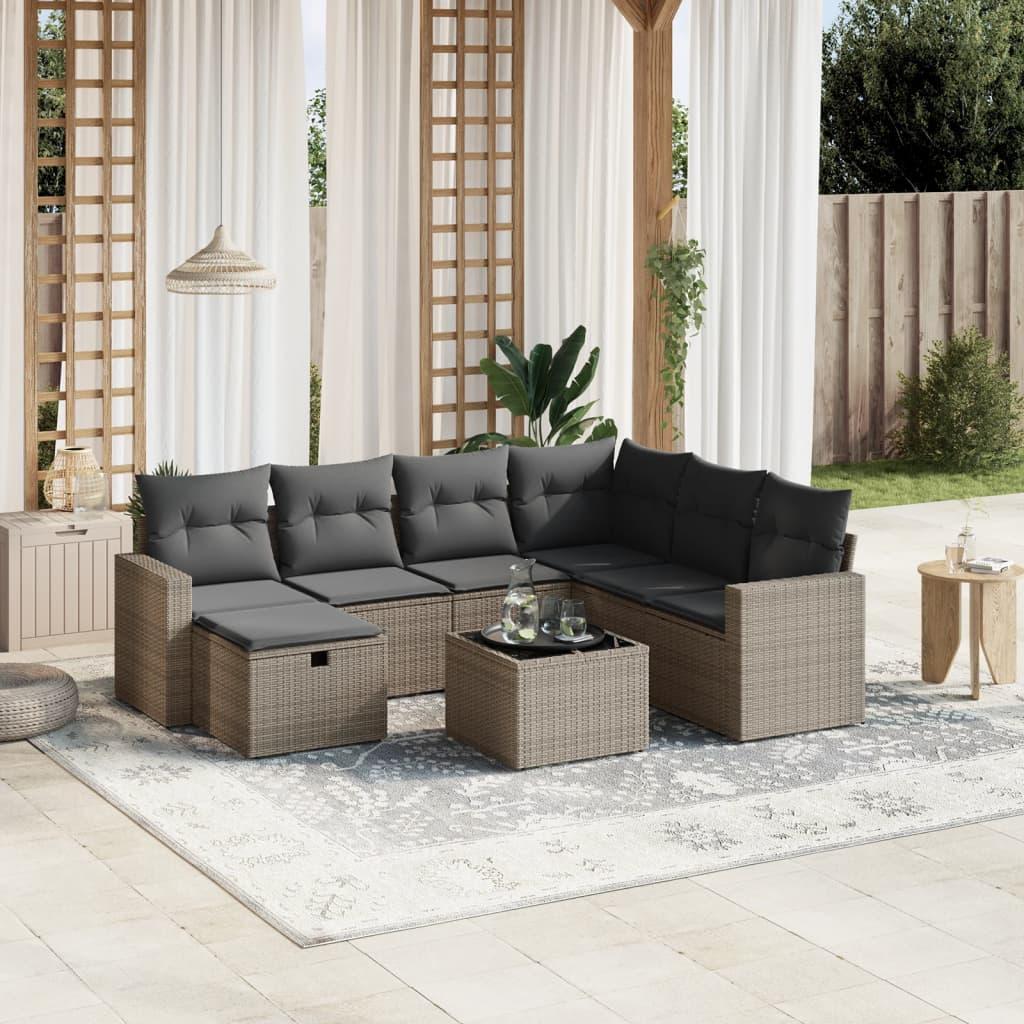 Havesofasæt 8 Dele Med Hynder Polyrattan Beige - Grå / Med bord