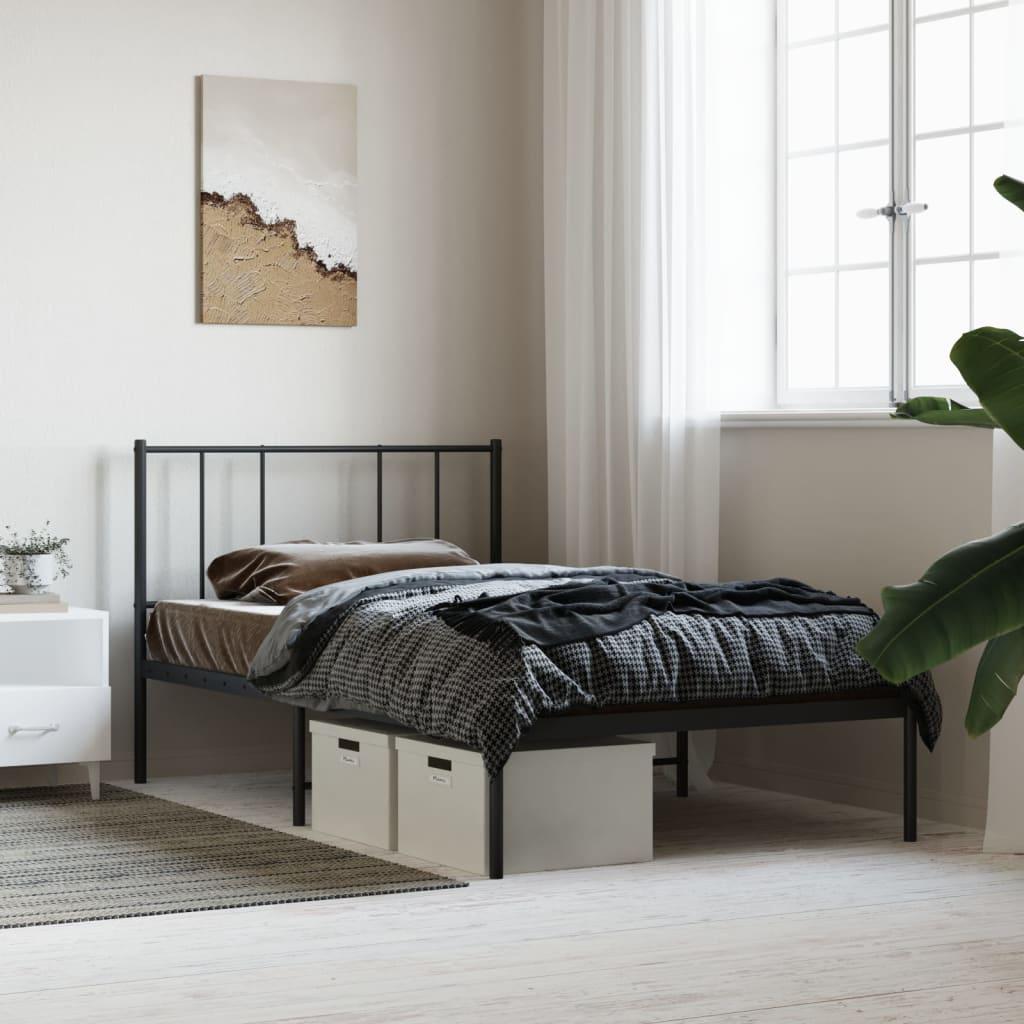 Sengeramme Med Sengegavl Metal - Sort / med hovedgærde / 100 x 190 cm