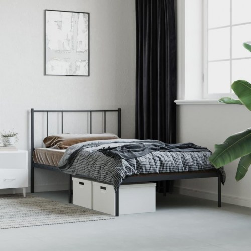 Sengeramme med sengegavl 107×203 cm - metal, sort