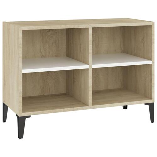 Tv-skab m. metalben 69,5x30x50 cm hvid og sonoma-eg
