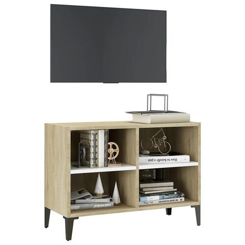 Tv-skab m. metalben 69,5x30x50 cm hvid og sonoma-eg