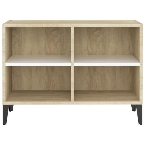 Tv-skab m. metalben 69,5x30x50 cm hvid og sonoma-eg