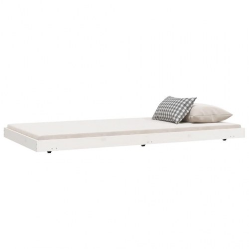 Sengeramme med hjul 100x200 cm i massivt fyrretræ - hvid