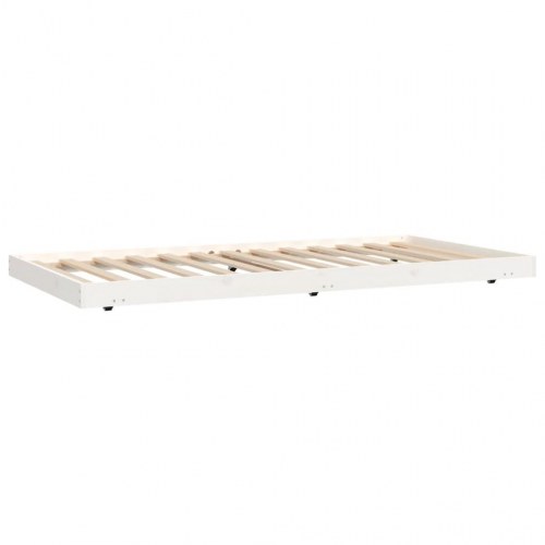 Sengeramme med hjul 100x200 cm i massivt fyrretræ - hvid