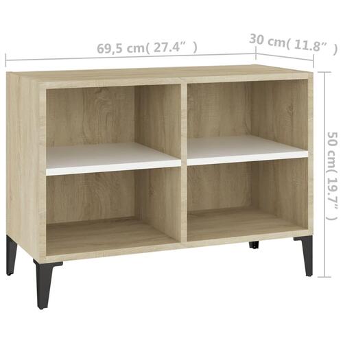 Tv-skab m. metalben 69,5x30x50 cm hvid og sonoma-eg