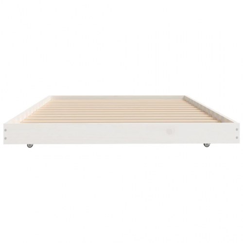Sengeramme med hjul 100x200 cm i massivt fyrretræ - hvid