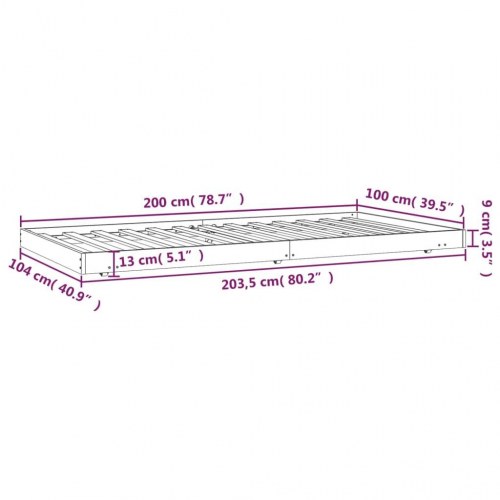 Sengeramme med hjul 100x200 cm i massivt fyrretræ - hvid
