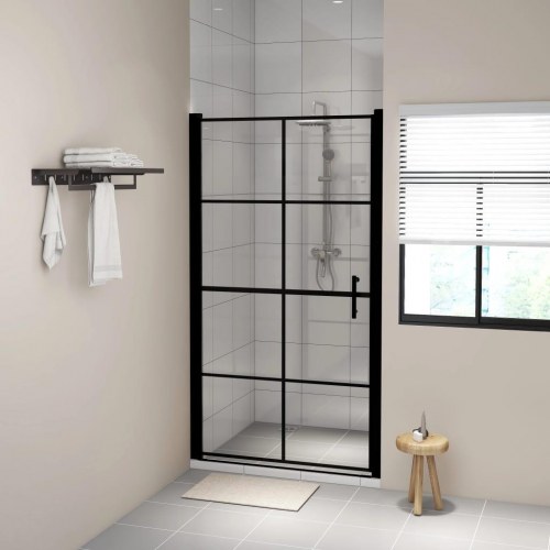 Brusedør 100×178 cm i hærdet glas - sort, justerbar