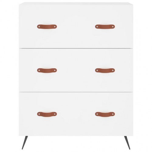 Kommode med 3 skuffer - konstrueret træ, hvid, 69,5×34×90 cm