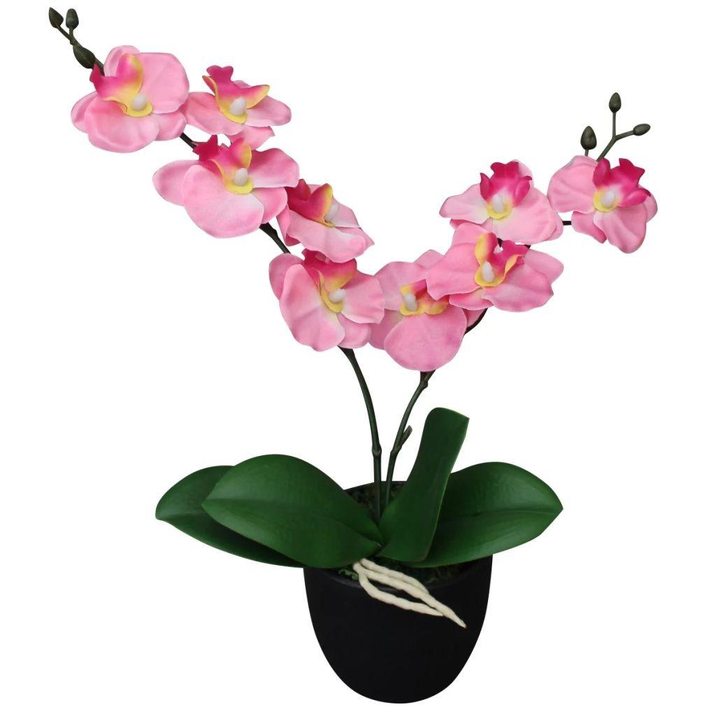 Kunstig orkidéplante med urtepotte 30 cm pink