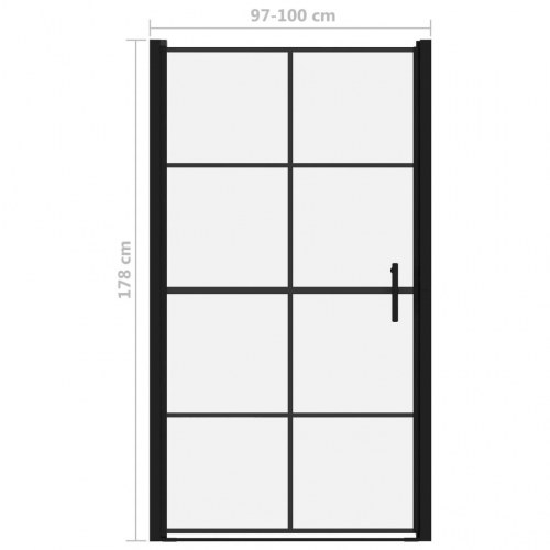 Brusedør 100×178 cm i hærdet glas - sort, justerbar