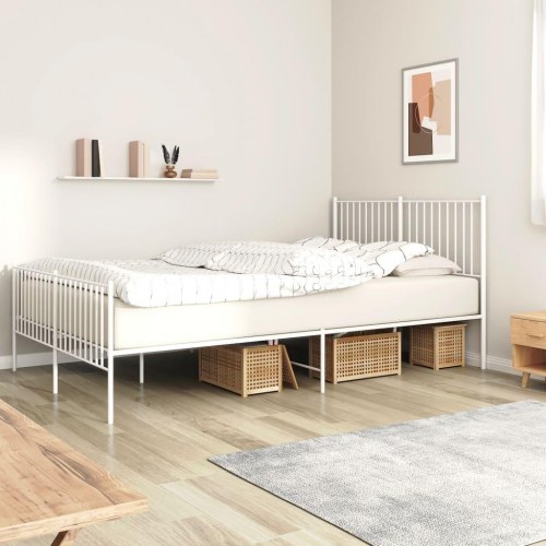 Sengeramme med gavl og fodende 160x200 cm - metal, hvid