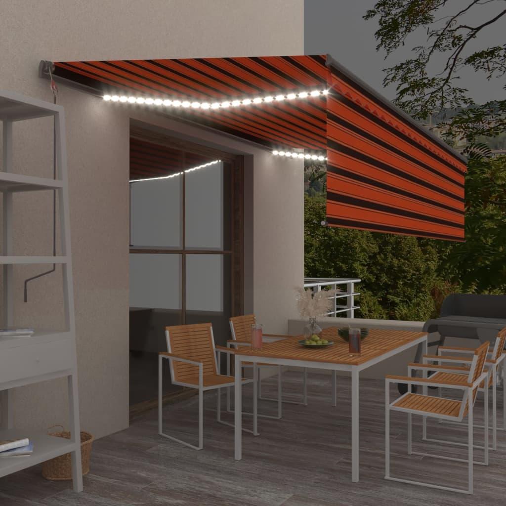 Markise Gardin + Led 5x3 Manuel Betjening Orange Brun