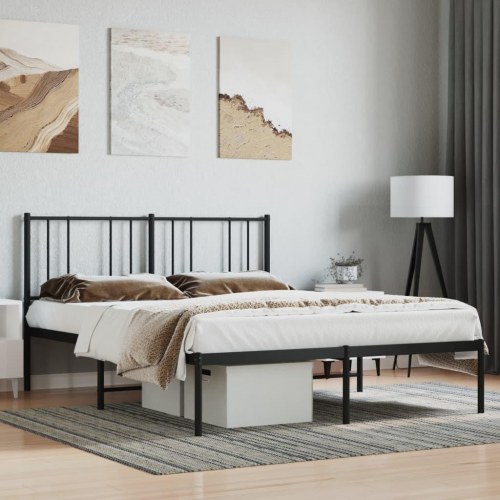 Sengeramme med sengegavl 150×200 cm - metal, sort