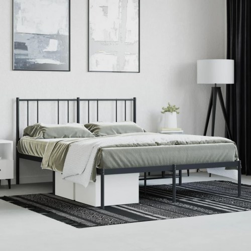 Sengeramme med sengegavl 150×200 cm - metal, sort
