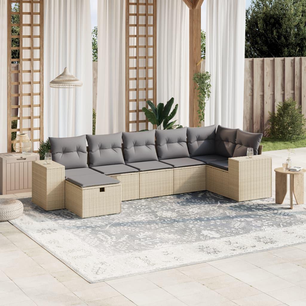 Sofasæt Til Haven 8 Dele Med Hynder Polyrattan Beige - beige og grå / uden opbevaring