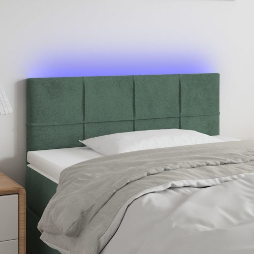 Sengegavl med LED-lys 80 x 5 x 78/88 cm velour mørkegrøn