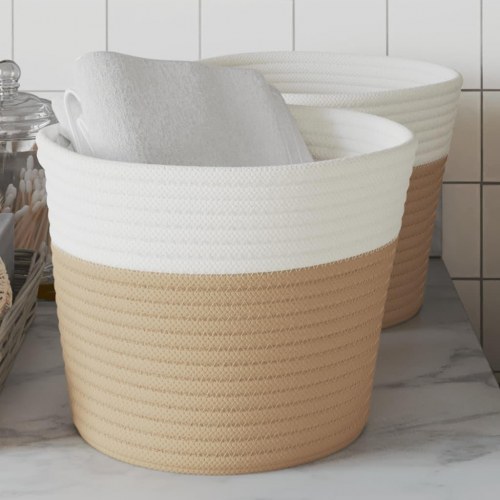 Opbevaringskurve 2 stk. Ø24 x 18 cm - beige og hvid