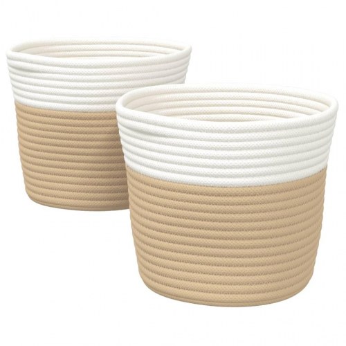 Opbevaringskurve 2 stk. Ø24 x 18 cm - beige og hvid