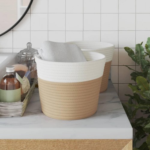 Opbevaringskurve 2 stk. Ø24 x 18 cm - beige og hvid