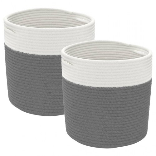 Opbevaringskurve 2 stk. Ø28 x 28 cm bomuld - grå og hvid