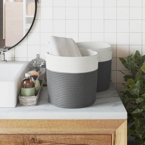 Opbevaringskurve 2 stk. Ø28 x 28 cm bomuld - grå og hvid