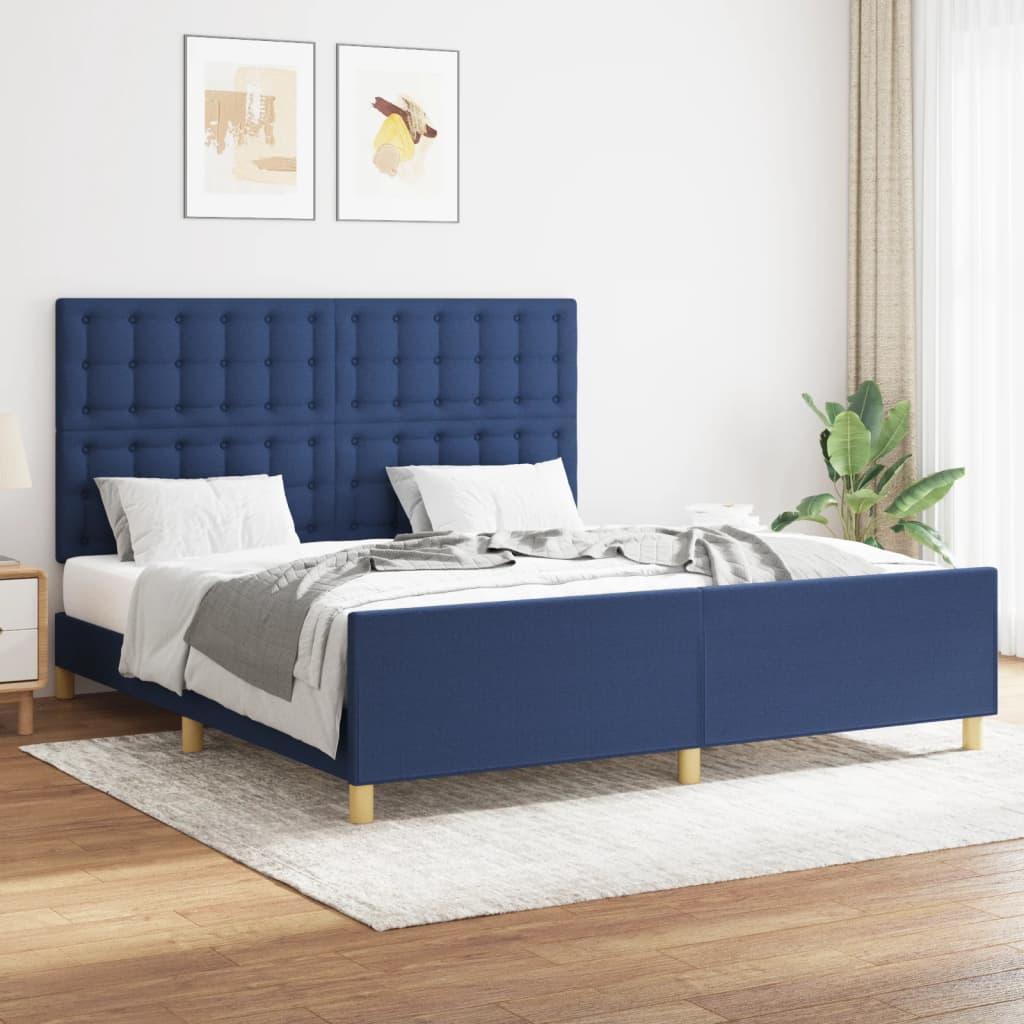 Sengeramme Med Sengegavl 160x200 Stof Blå