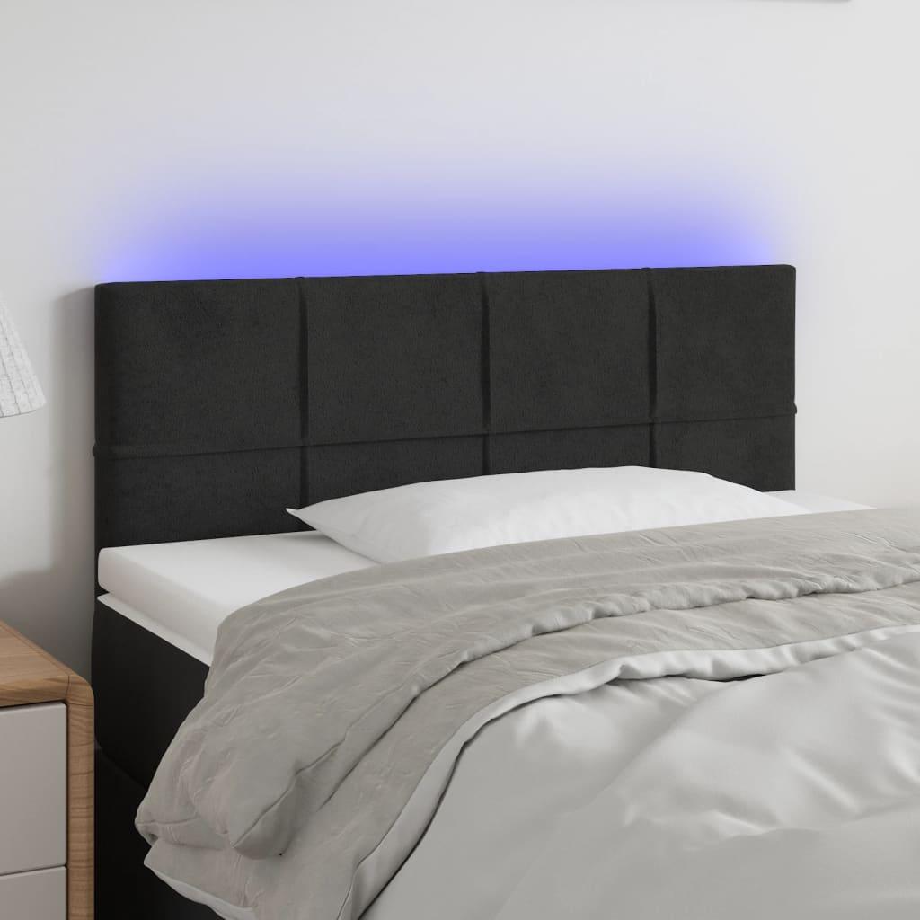 Sengegavl Med Led-Lys Velour - Sort / 90 x 5 x 78/88 cm