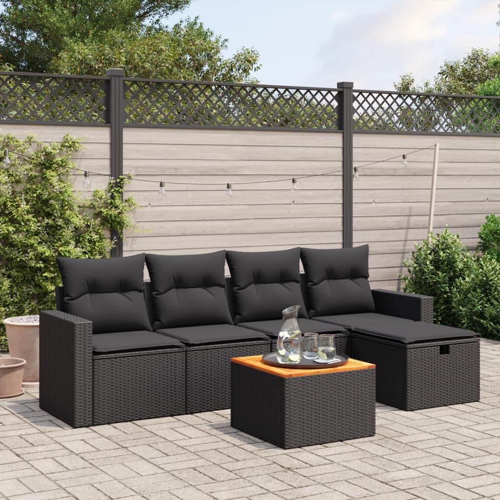 Sofasæt Til Haven 6 Dele Med Hynder Polyrattan - Sort / Uden opbevaring