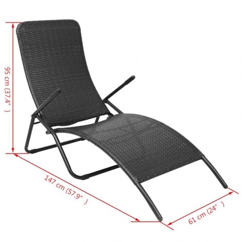 Foldbar liggestol i polyrattan - sort