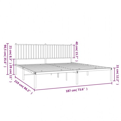 Sengeramme med sengegavl i metal 183 x 213 cm - hvid