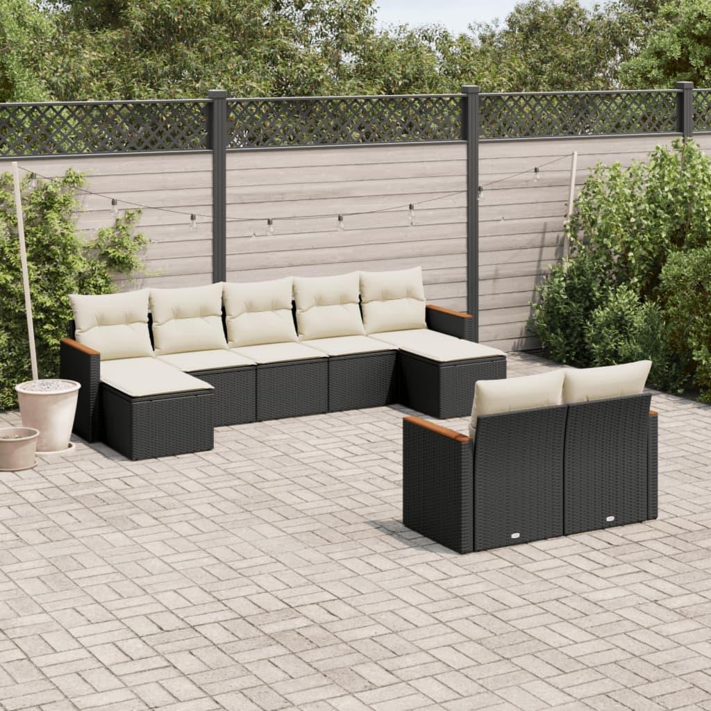 Sofasæt Til Haven 10 Dele Med Hynder Polyrattan - Sort og cremefarvet / Uden bord