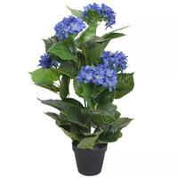 Kunstig hortensia-plante med potte 60 cm blå