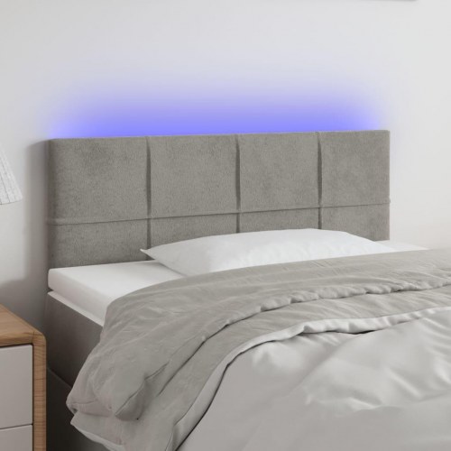 Sengegavl med LED-lys i fløjl 100 x 5 x 78/88 cm - lysegrå