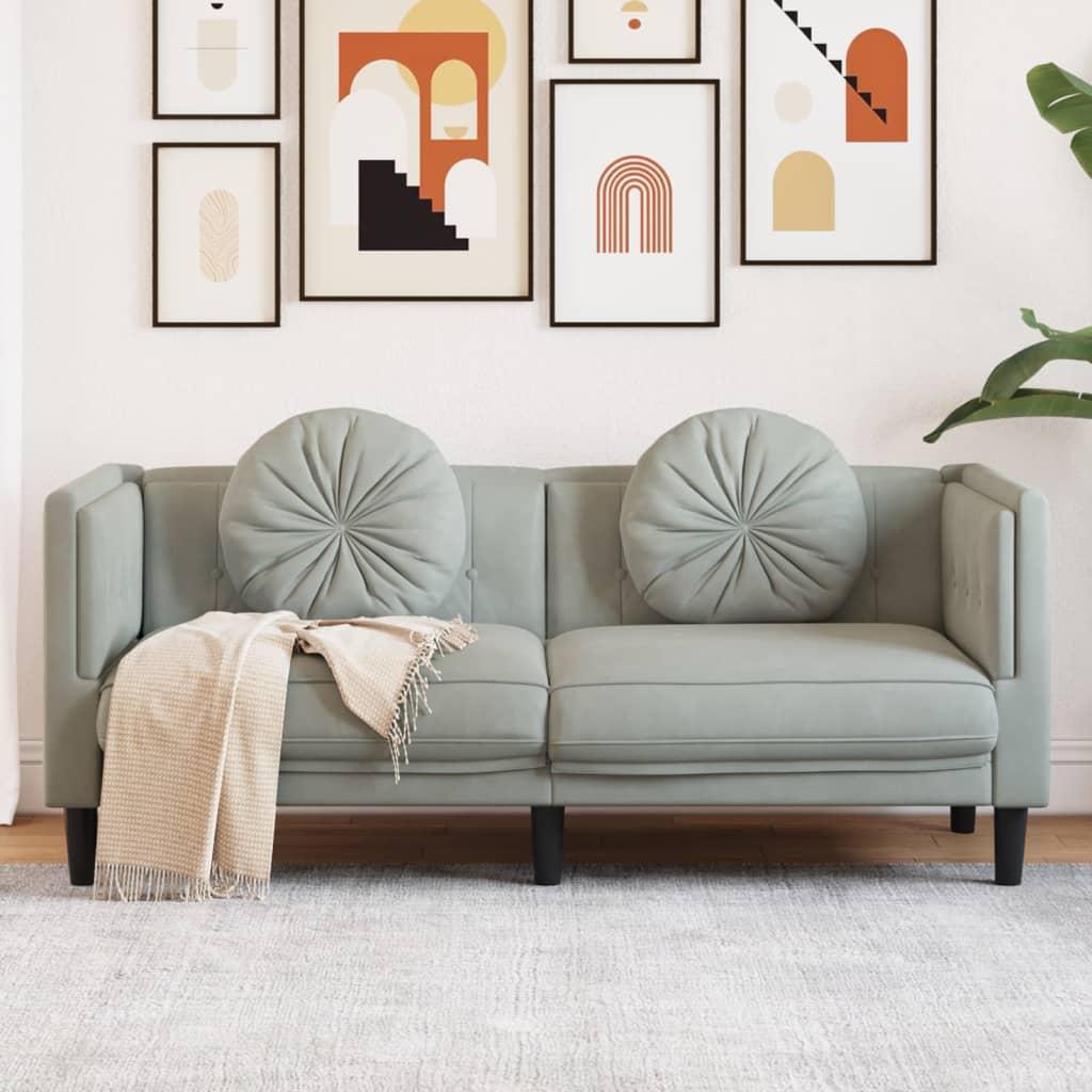 2 Personers Sofa Med Hynder Velour Lysegrå