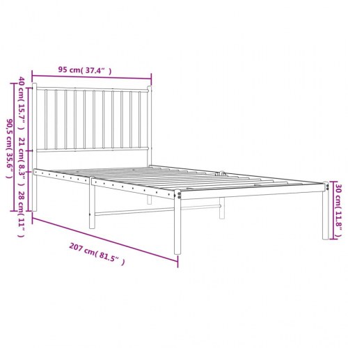 Sengeramme med sengegavl 90x200 cm metal hvid