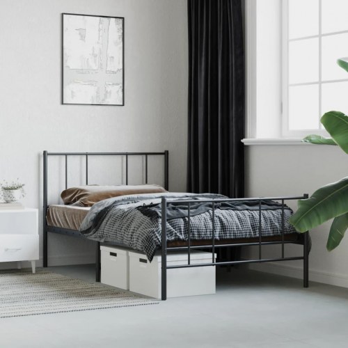 Sengeramme med sengegavl og fodgærde 90x200 cm metal sort